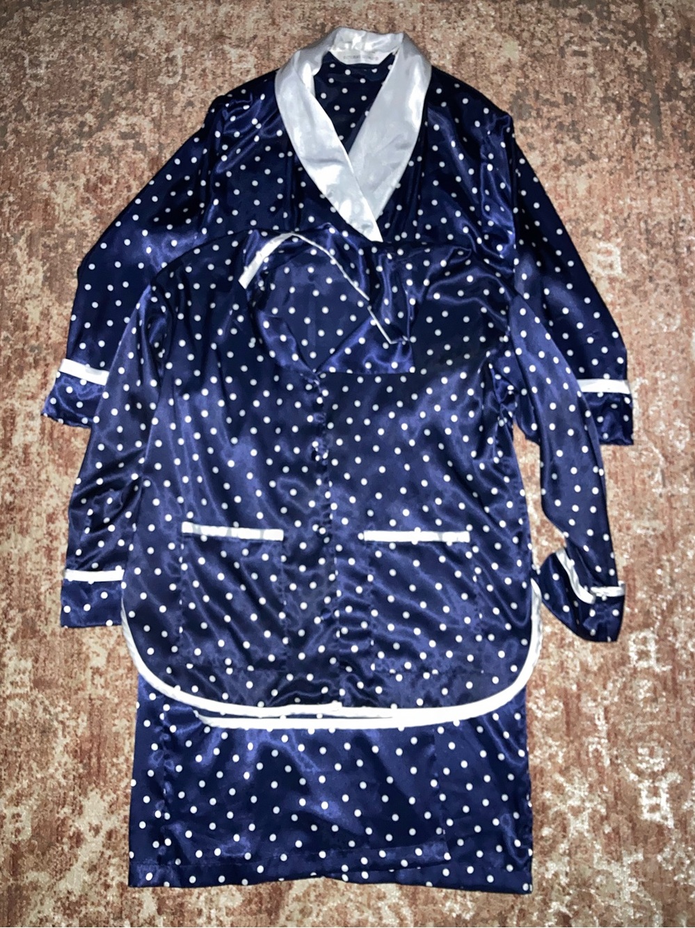 Vintage 1995 Blue Polkadot Robe & Nightgown Set